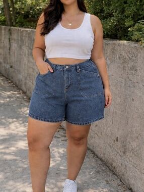 Faded Glory Plus Size Denim Shorts 100% Cotton High Rise Vintage Wash Casual